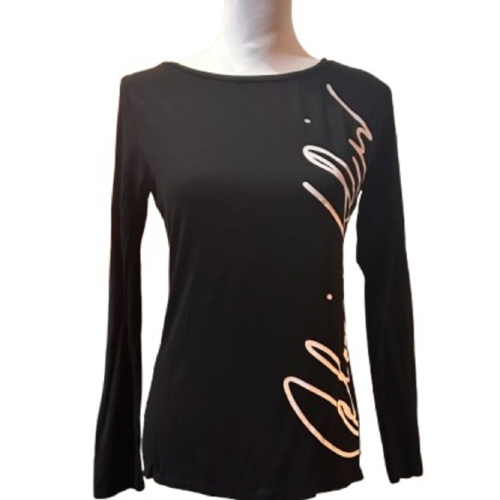 Calvin Klein Women's Black & White Logo Long Sleeve Top